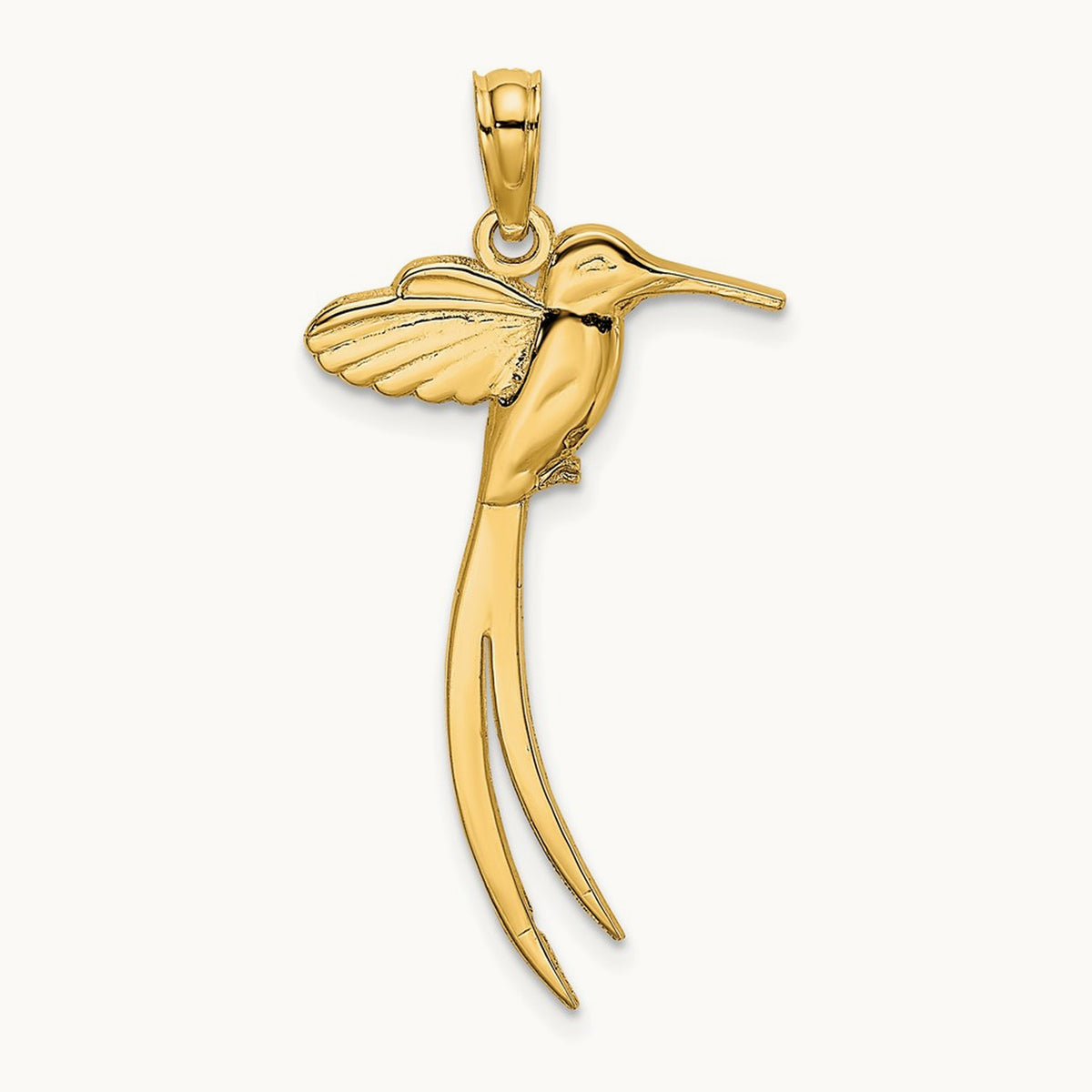 Polished Bird w/ Long Tail Charm, 14K