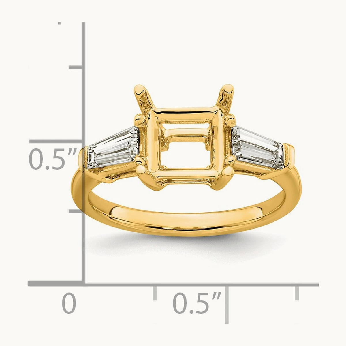 Baguette Princess Semi-Mount Engagement Ring — 14K Yellow Gold, 5/8 ct, 7