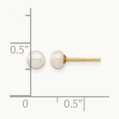 Madi K 4- White Button Freshwater Cultured Pearl Stud Post Earrings, 5mm, 14K