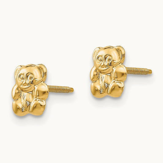 Madi K Polished Teddy Bear Screwback Earrings, 14K