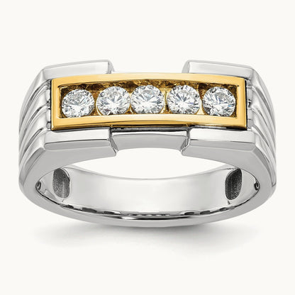 14ktt IBGoodman Men's Polished & Grooved 5-Stone Diamond Ring