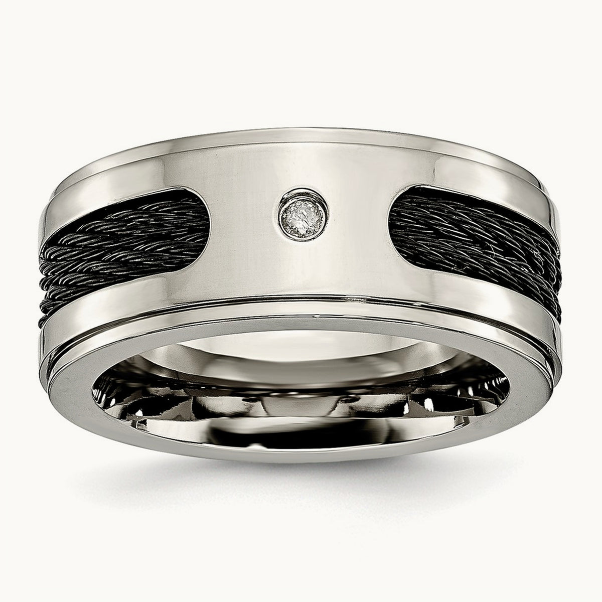 Polished Black IP-plated Cables Diamond Band — photo set (2)