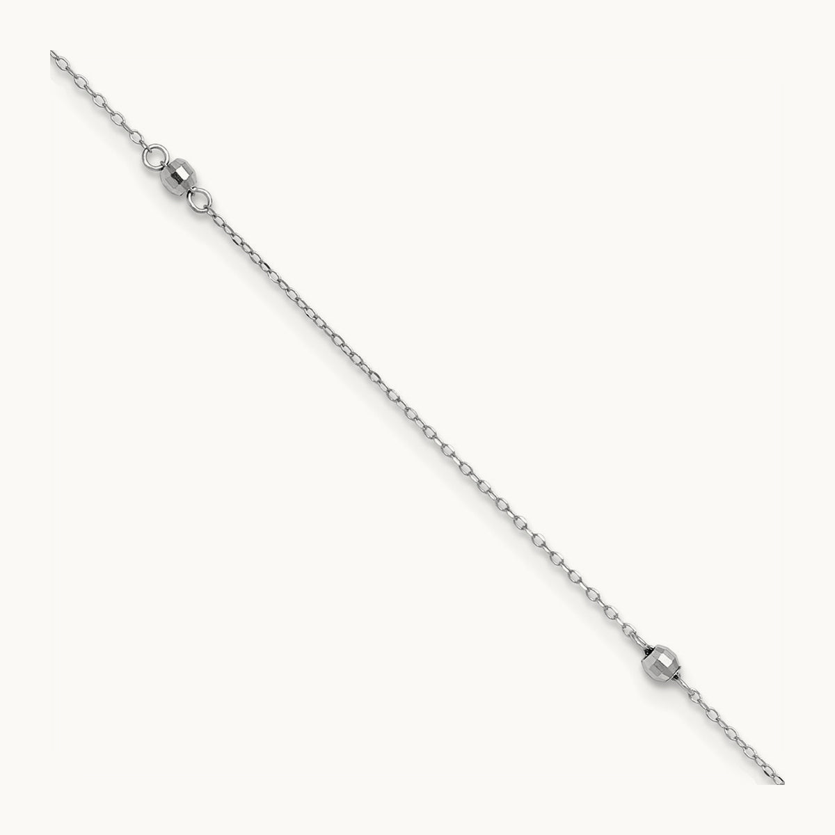Mirror Beaded 10in Plus 1in ext. Anklet, 14K White Gold