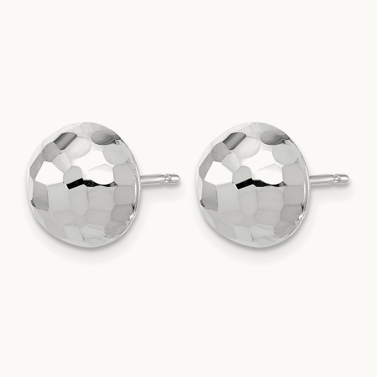 Polished Diamond-cut Button Post Earrings — 14K White Gold