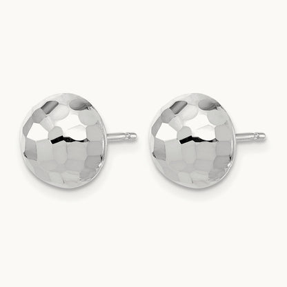 Polished Diamond-cut Button Post Earrings — 14K White Gold