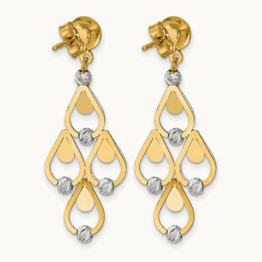 TT Polished / Dia-cut Chandelier Dangle Post Earrings, 14K — Leslie's