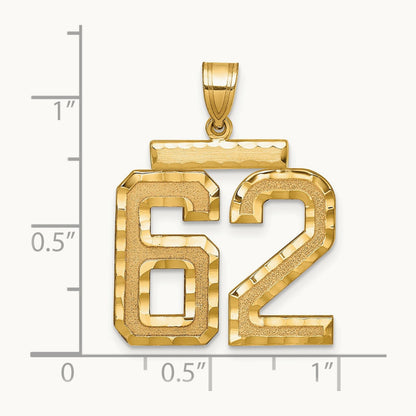 Large Brushed Diamond-cut Number 62 Charm, 14K