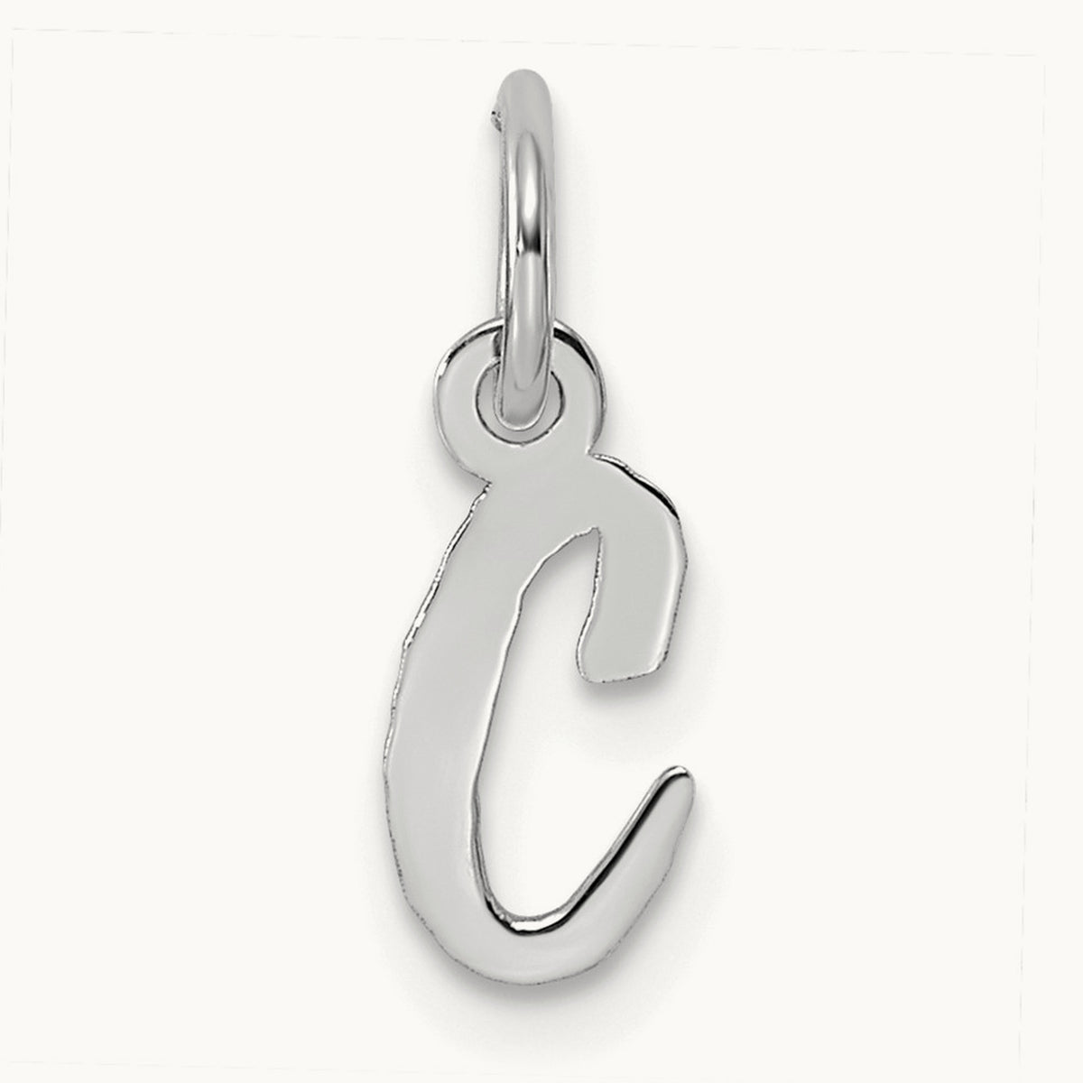 Small Script Letter C Initial Charm, 14K White Gold