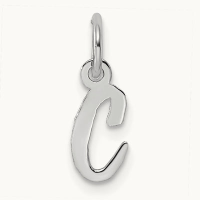 Small Script Letter C Initial Charm, 14K White Gold