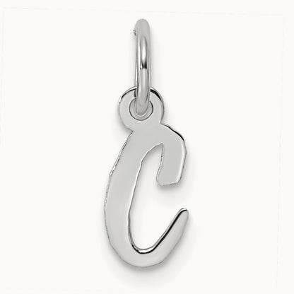 Small Script Letter C Initial Charm, 14K White Gold