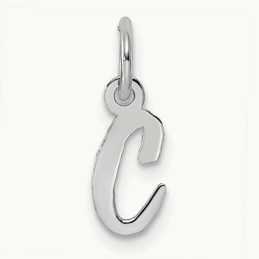 Small Script Letter C Initial Charm, 14K White Gold