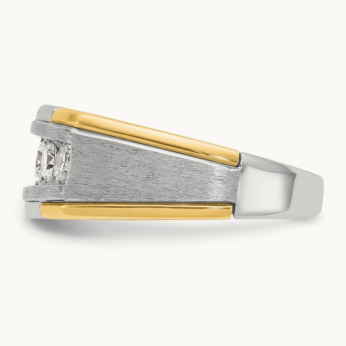 14ktt IBGoodman Men's Polished Satin & Grooved 5-Stone Diamond Ring