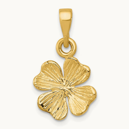 Polished and Textured Four Leaf Clover Pendant, 14K Gold