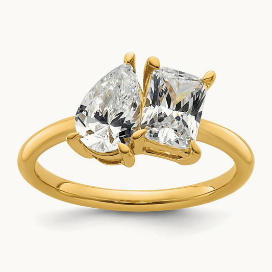 Pear/Radiant Two-stone Ring, 2.25 ct tw Lab-Grown Diamond — 14K Yellow Gold