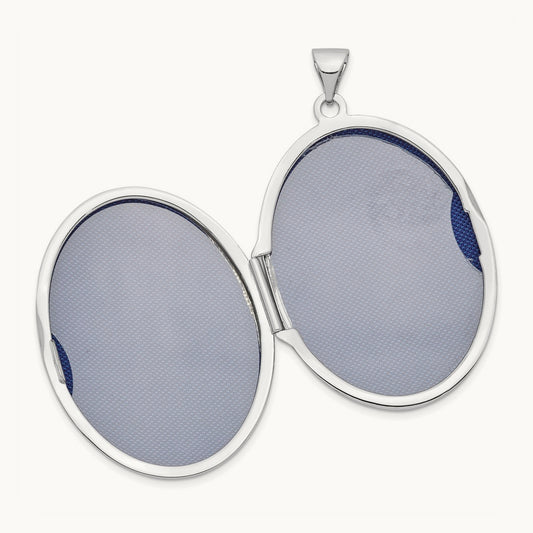 Oval Flower With Scrolls Locket, 32mm, 14K White Gold