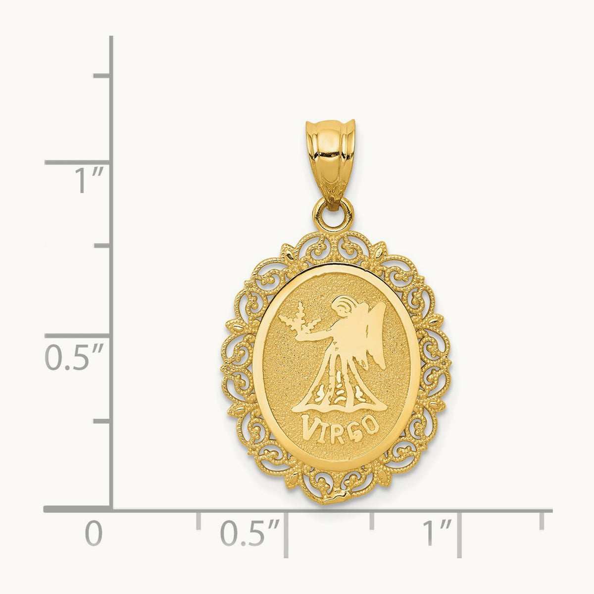 Solid Satin Polished Virgo Zodiac Oval Pendant, 14K