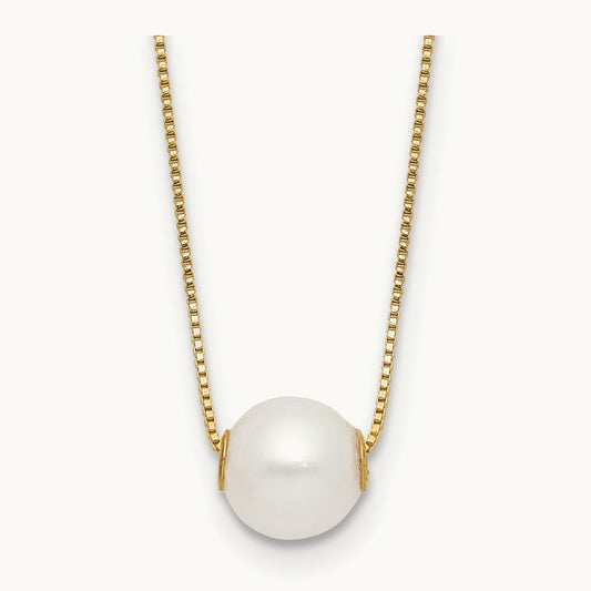 7- Round White Freshwater Cultured Pearl 18in Necklace, 8mm, 14K