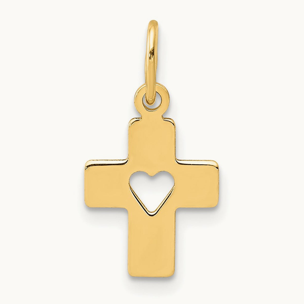 Polished Cross with Heart Pendant, 14K