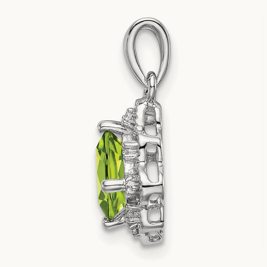 Peridot and Diamond Scalloped Pendant, 14K White Gold