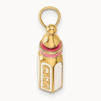 3-D w/ Enamel Baby Bottle Charm, 14K