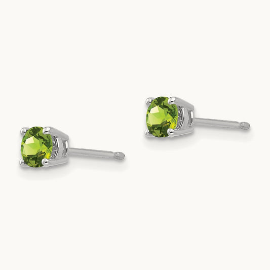 Peridot Earrings, 4mm, 14K White Gold