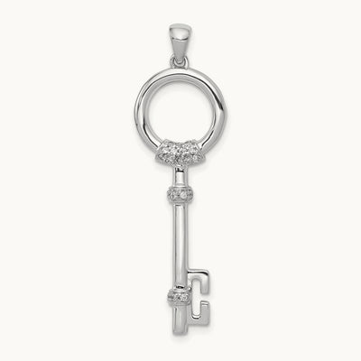 Diamond Circle Key Pendant, 14K White Gold