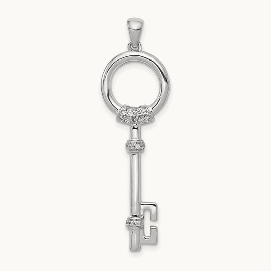 Diamond Circle Key Pendant, 14K White Gold