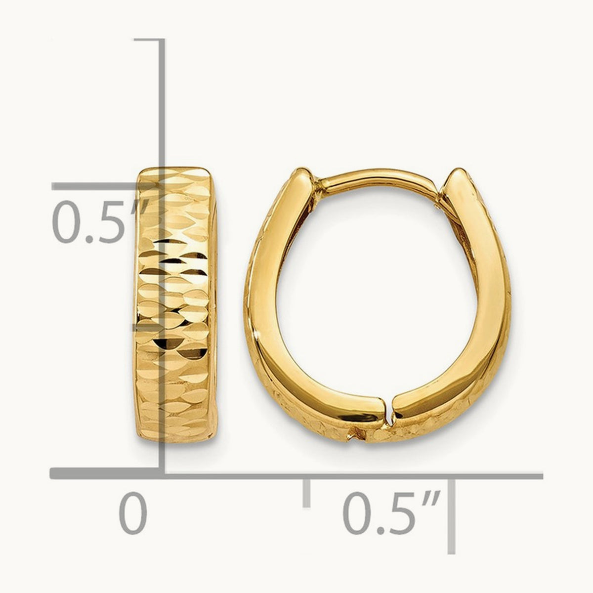 Textured and Polished Hinged Hoop Earrings — 14K Yellow Gold