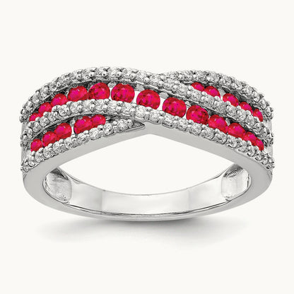 Diamond and Ruby Fancy Ring, 14K White Gold