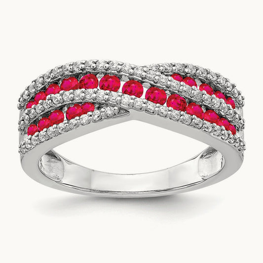 Diamond and Ruby Fancy Ring, 14K White Gold