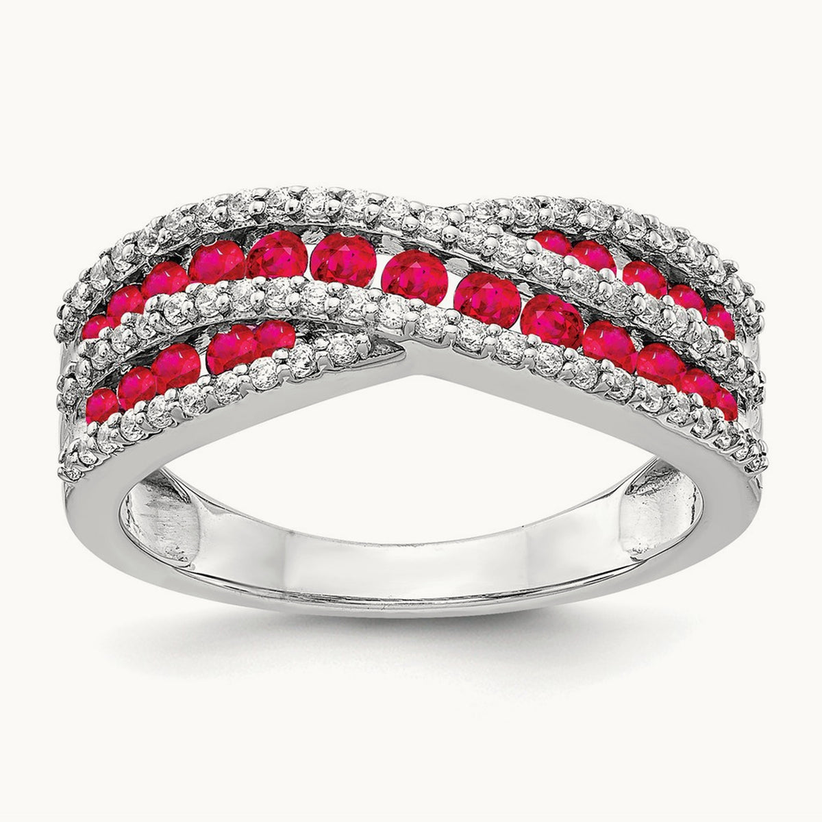 Diamond and Ruby Fancy Ring, 14K White Gold
