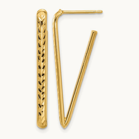 Polished and Diamond-cut Triangle Post Earrings — 10K Yellow Gold