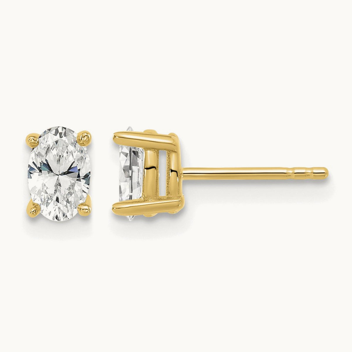 Oval Four-Prong Stud Earrings, 0.50-6.00 ct tw Lab-Grown Diamond — 5/8 ct, VS/SI (Great), 14K Yellow Gold