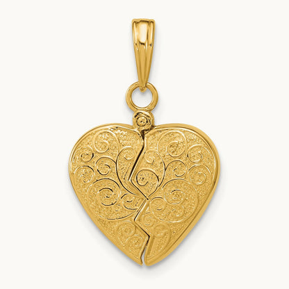 3-D Reversible Heart Opens Charm, 14K
