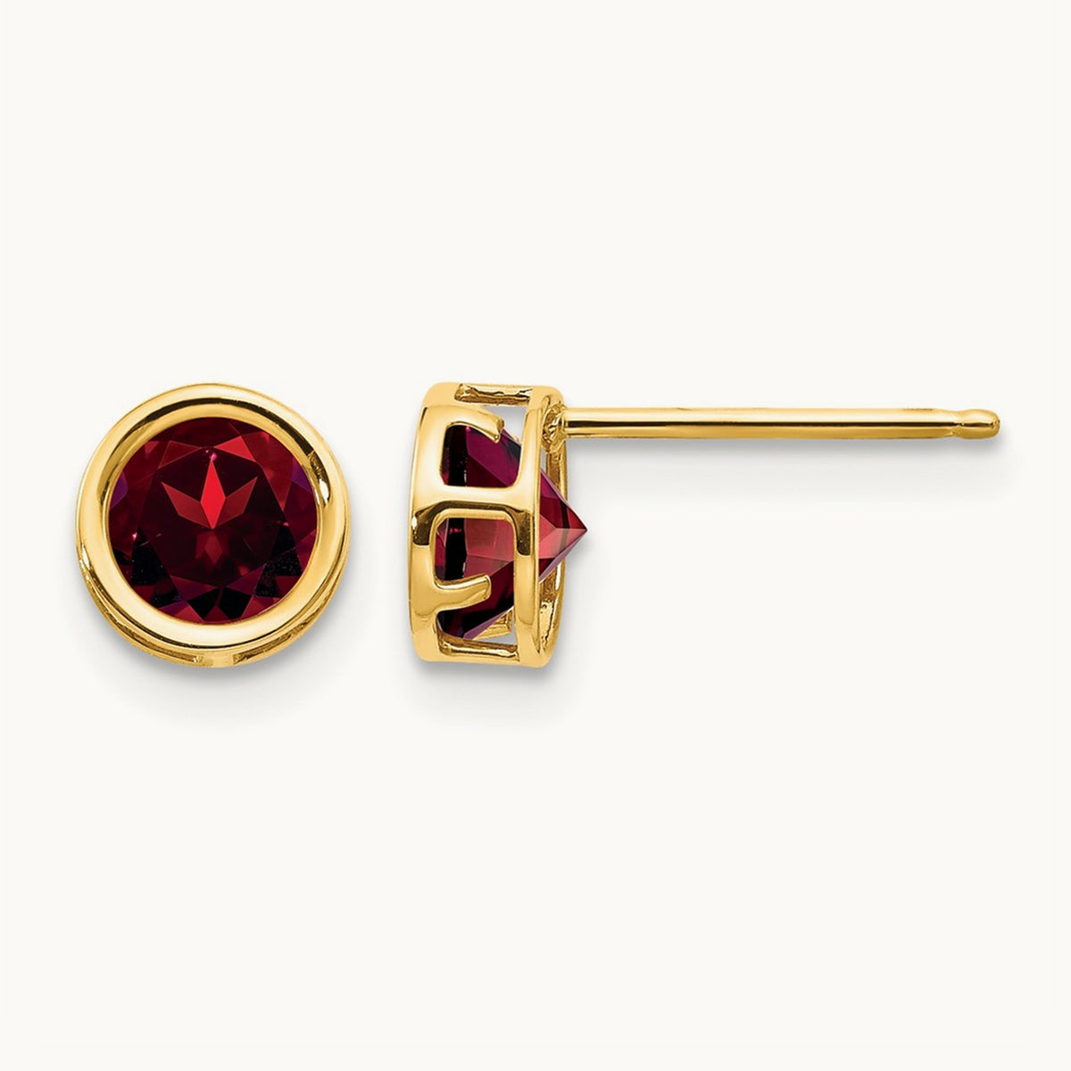 Bezel Garnet Stud Earrings, 5mm, 14K