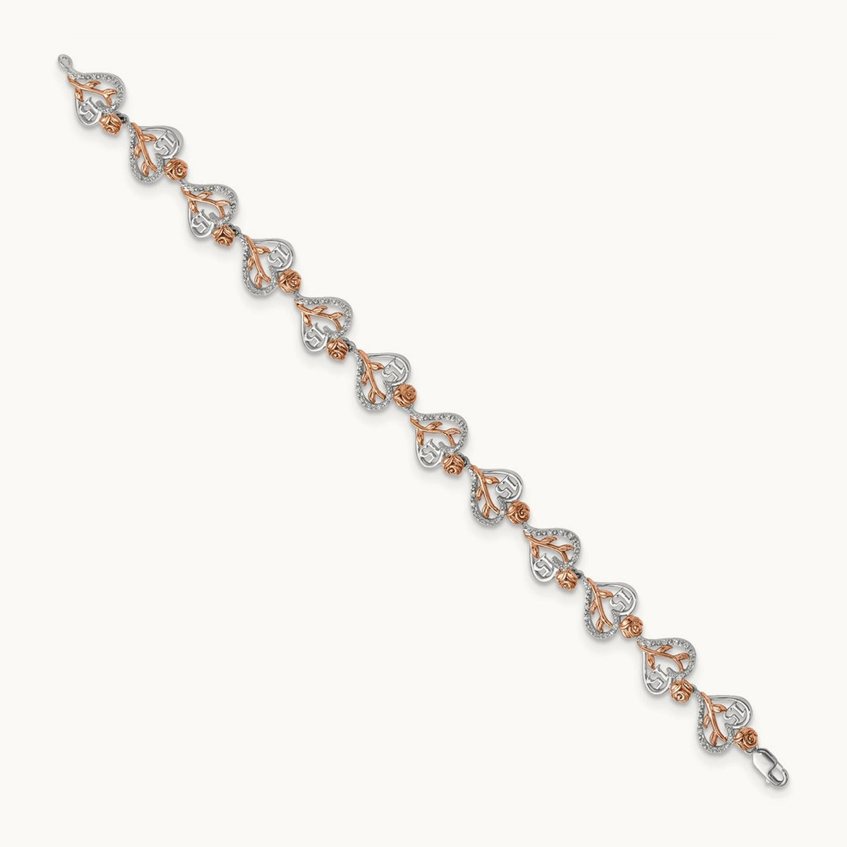 Diamond Quinceanera Heart Bracelet, 14K White with Rose Gold