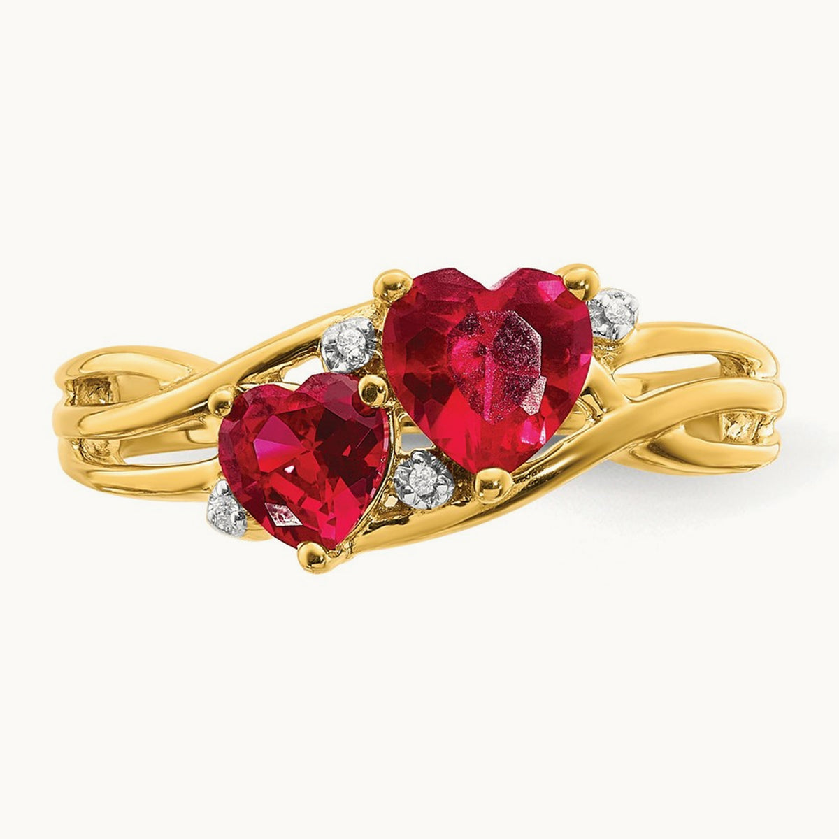 Lab Created Ruby and Diamond Double Heart Ring, 14K
