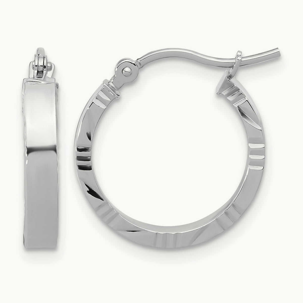 Small Diamond-cut Edge Polished Hoop Earrings — 14K White Gold