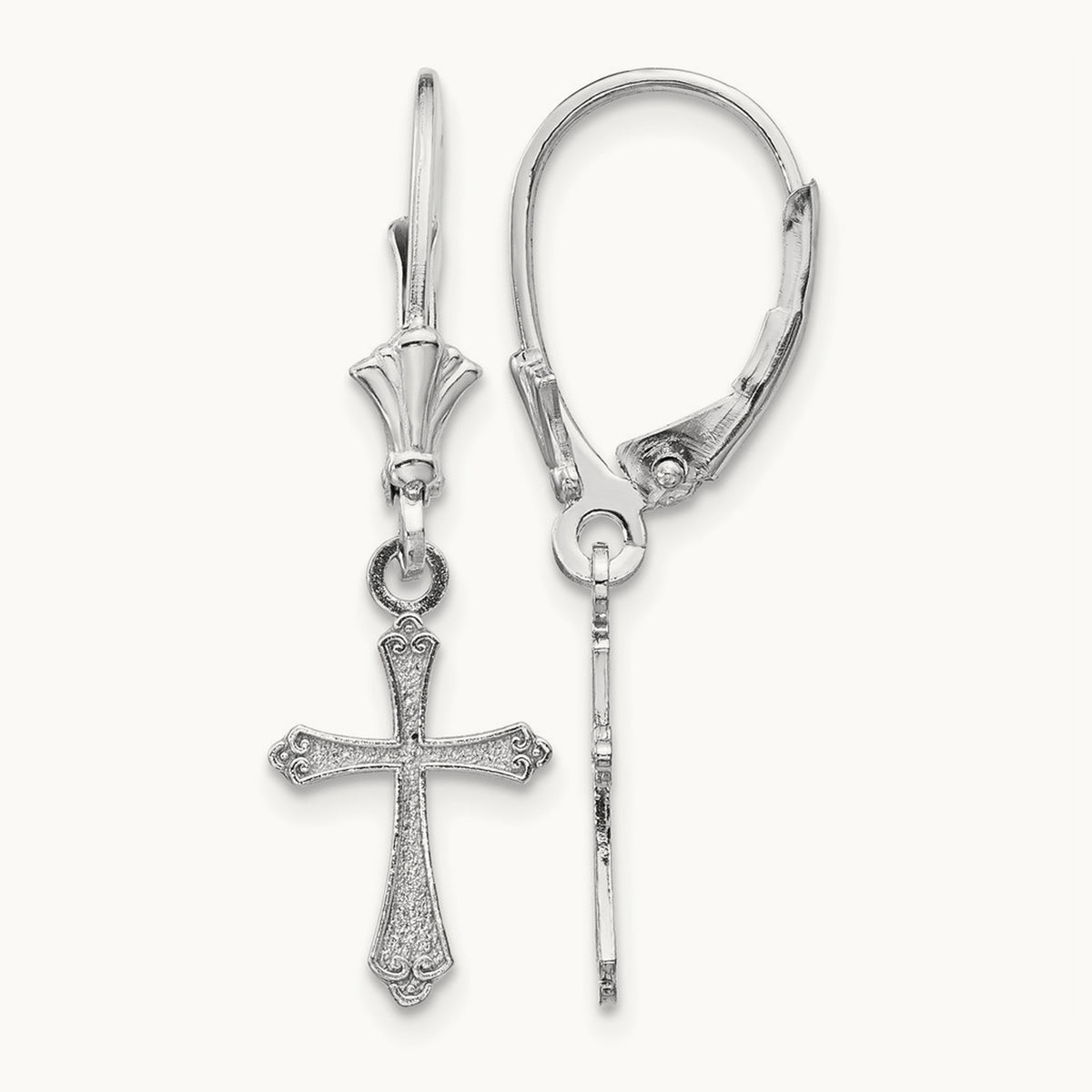 Cross Leverback Earrings — 14K White Gold, 29.65mm