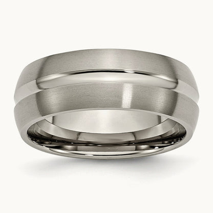 Brushed and Polished Grooved Band, 8mm, Titanium