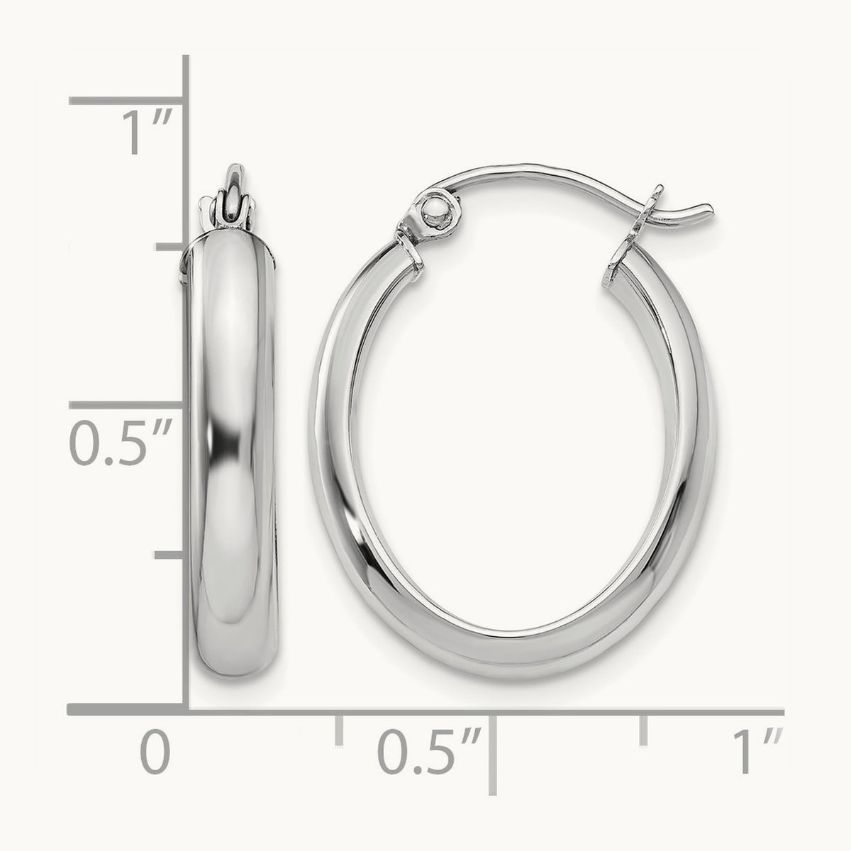 Polished Oval Tube Hoop Earrings — 14K White Gold