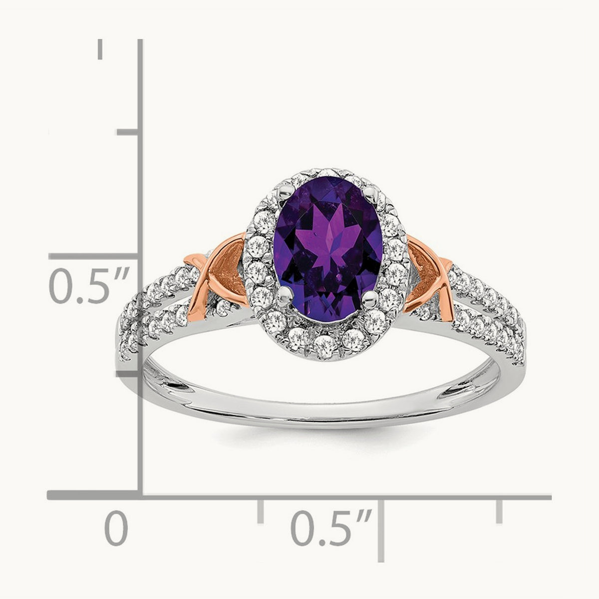 w/RG Accent Amethyst and Diamond Halo Ring, 14K White Gold