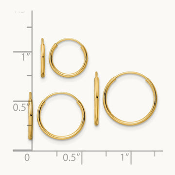 Polished Endless Hoop 3 Piece Set, 14K