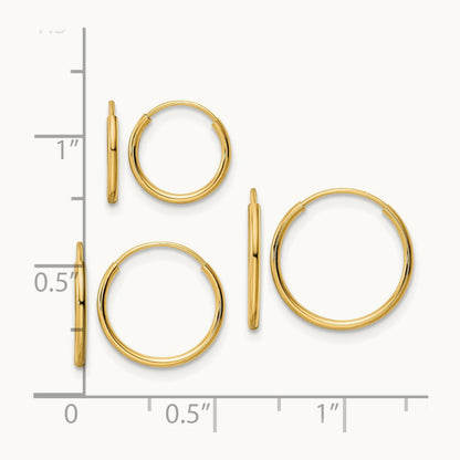 Polished Endless Hoop 3 Piece Set, 14K