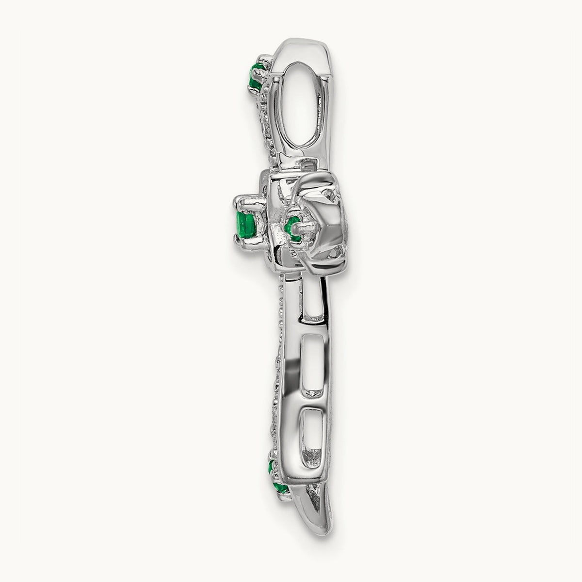 Emerald and Diamond Fleur de Lis Cross Chain Slide, 14K White Gold