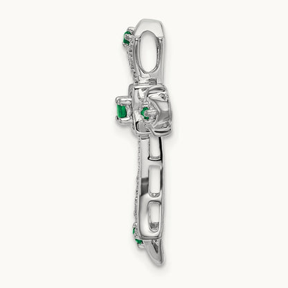 Emerald and Diamond Fleur de Lis Cross Chain Slide, 14K White Gold