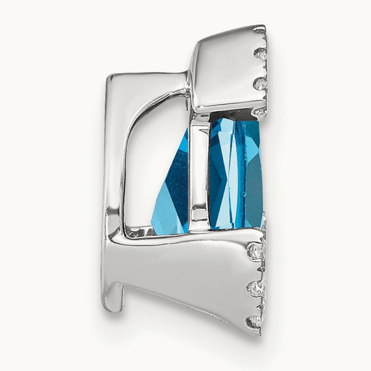 Pear Blue Topaz and Diamond Chain Slide, 14K White Gold