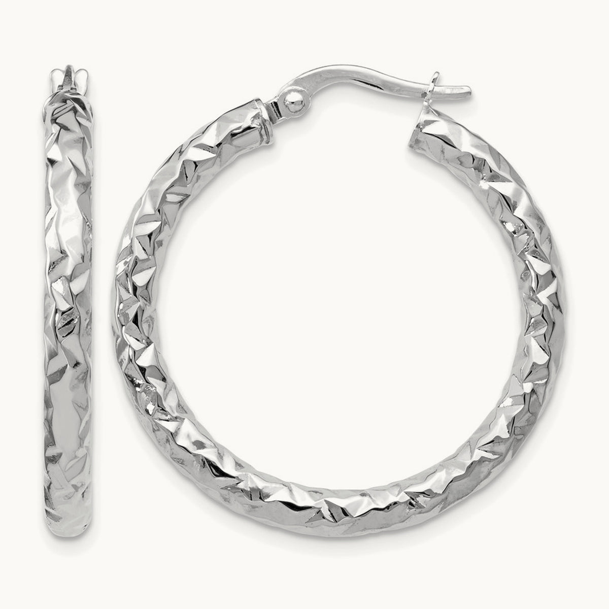 ForeverLite Polished and Textured Hoop Earrings — Leslie's — 14K White Gold, 30mm