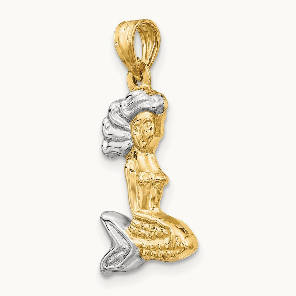 3-D Mermaid Pendant, 14K with White Rhodium