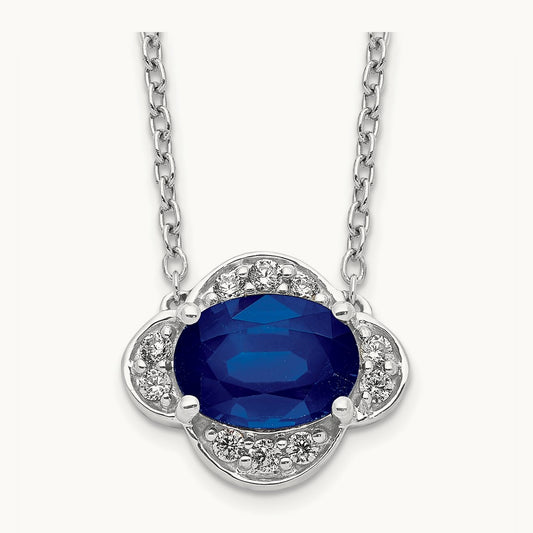 Diamond and Oval Sapphire 18 inch Necklace, 14K White Gold